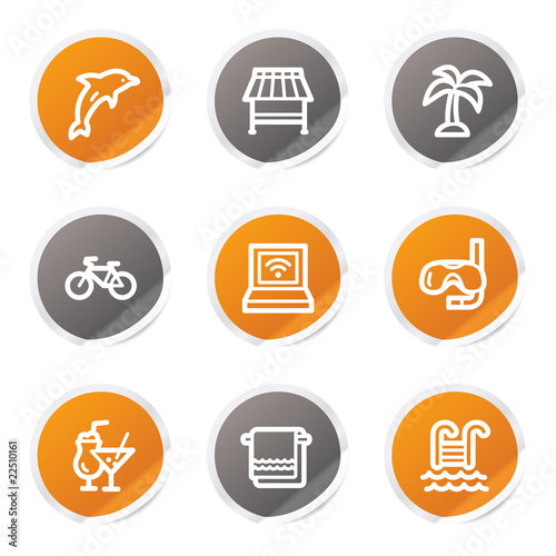 Vacation web icons, orange and grey stickers