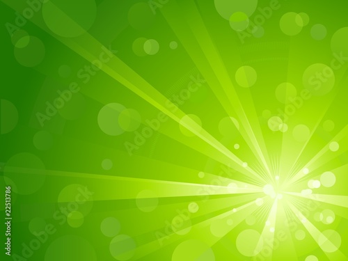 Green light burst with shiny light dots and copy space