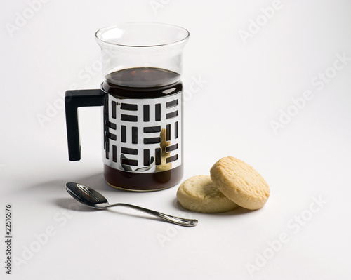 Obraz na płótnie Mug of Black Coffee With Shortbread Biscuits