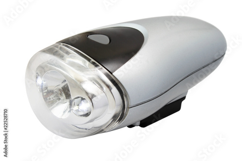Flashlight for bicycle isolated on white background