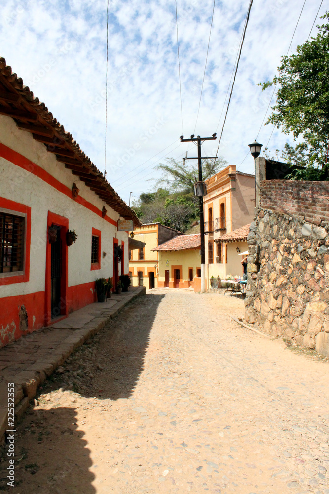 cobblestone street in mexico