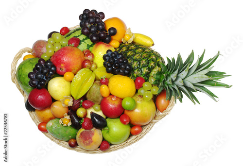 Variety of Exotic Fruits in a Basket  isolated 