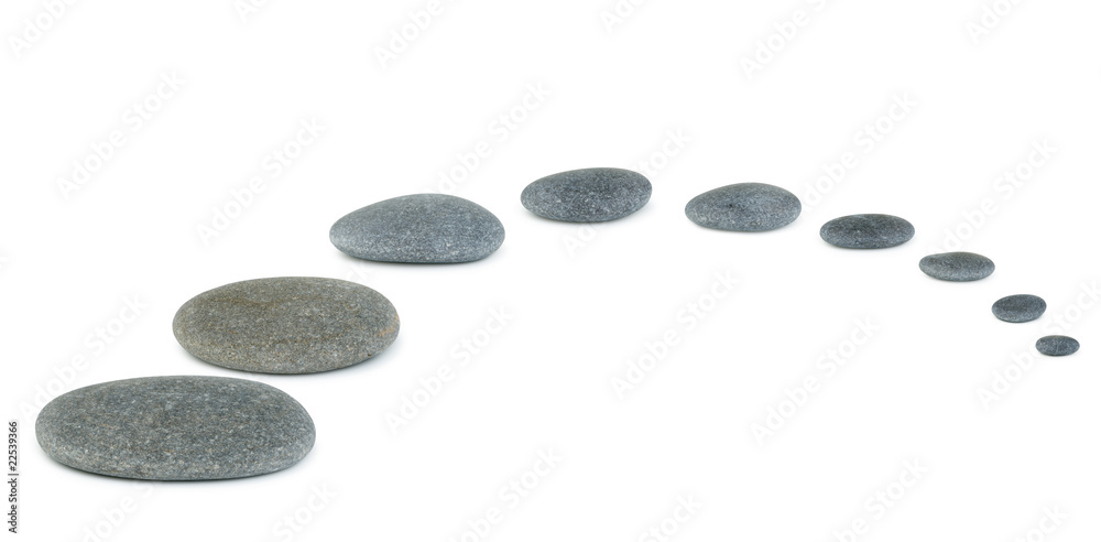 Row pebbles. Sea stones. It is isolated on a white background Row pebbles. Sea stones. It is isolated on a white background