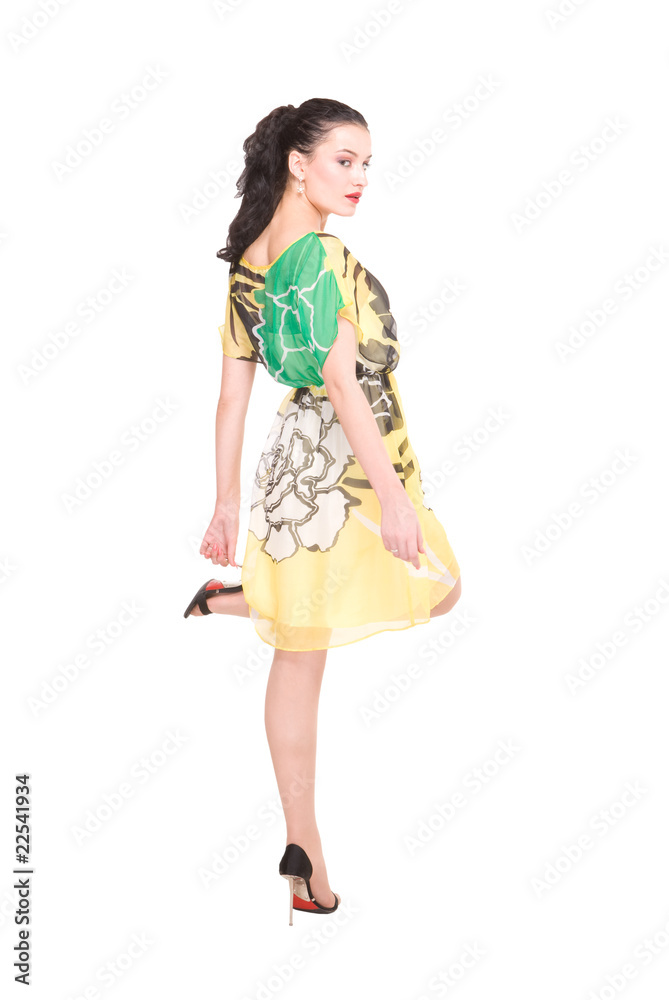 Young model in modern dress on white Young model in modern dress on white