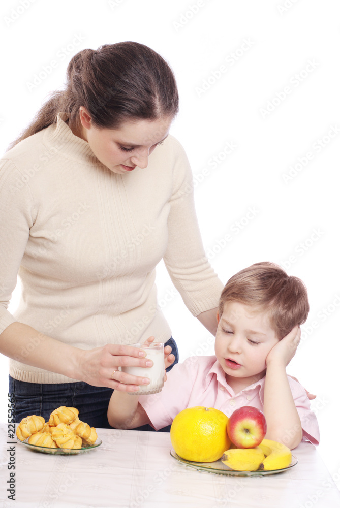women and boy with breakfast women and boy with breakfast