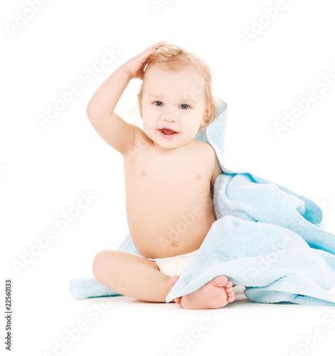 baby with blue towel