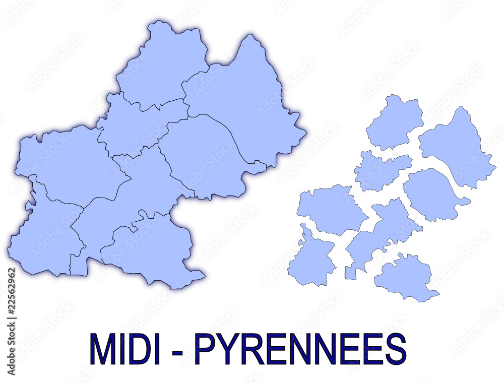 carte région midi pyrénnées France départements