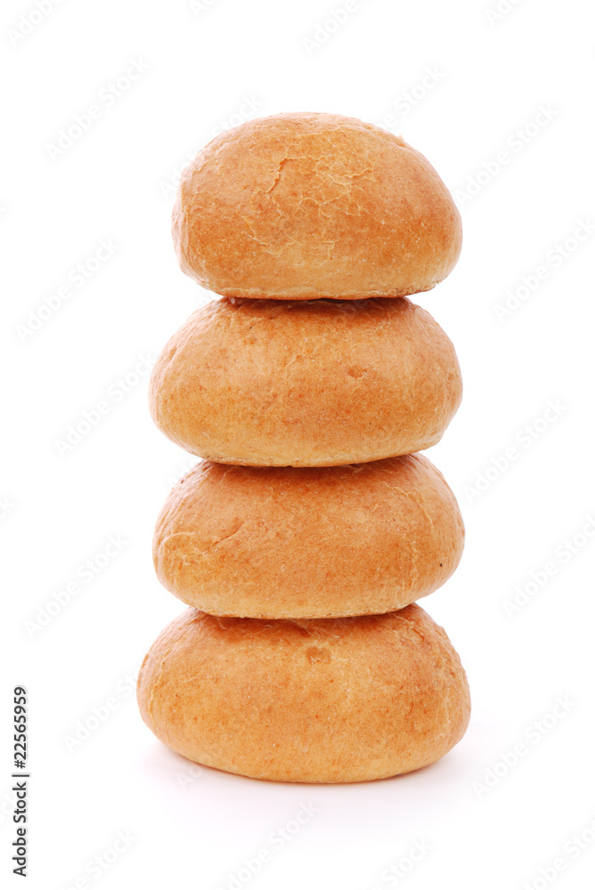 Stack of fresh buns isolated