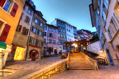 Fototapeta Naklejka Na Ścianę i Meble -  Escaliers du Marche at sundown, Lausanne, Switzerland