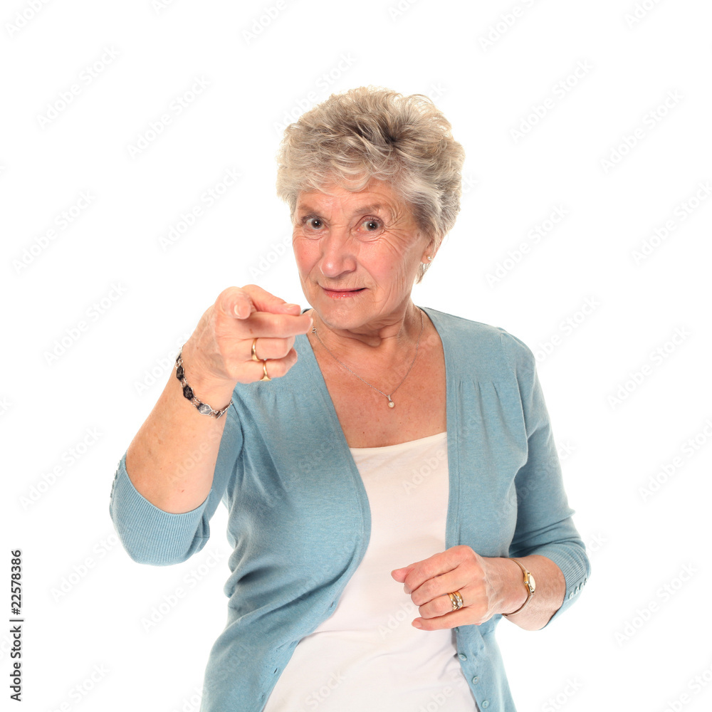 Senior older woman pointing Senior older woman pointing