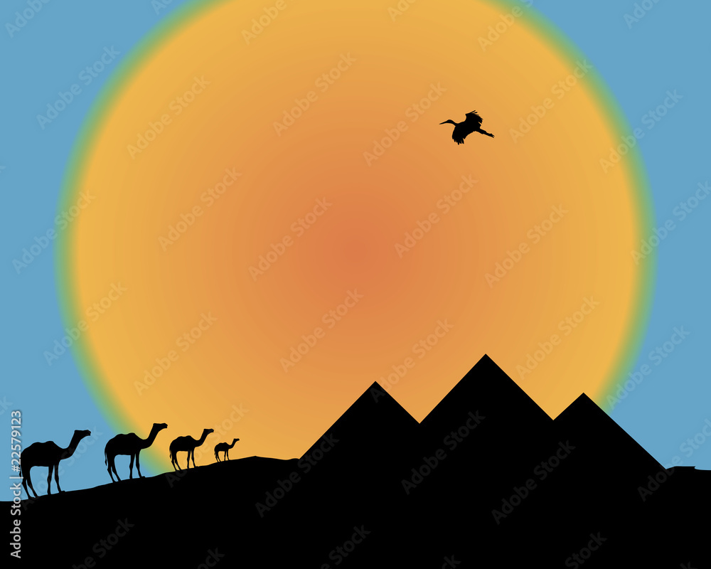 Silhouette of the Egyptian pyramids