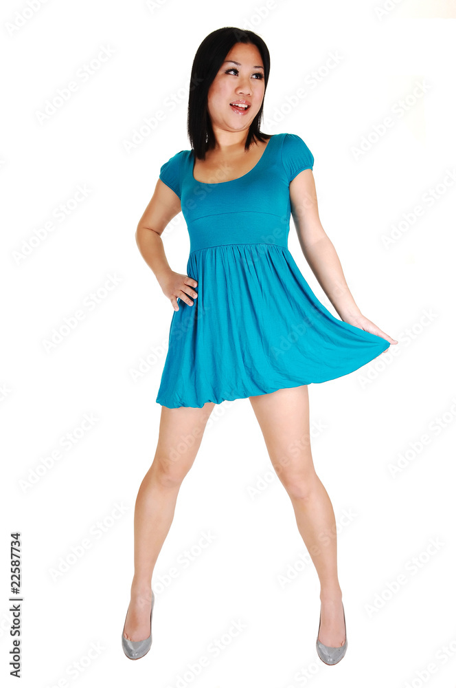 Chinese girl in short dress.