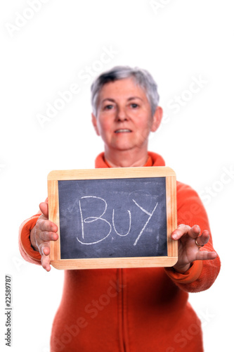 mature woman with board (focus on the board)