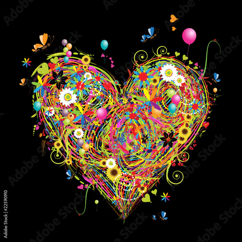 Fototapeta Naklejka Na Ścianę i Meble -  Summer holiday, heart shape with design elements