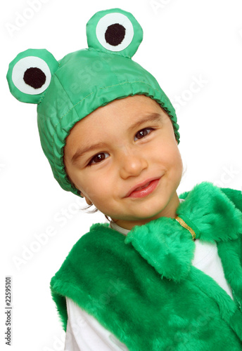 Little boy in fancy dress in the form of frog