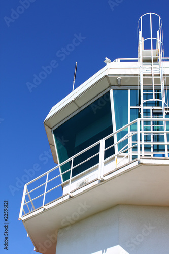 Aerodrome control tower with ladder