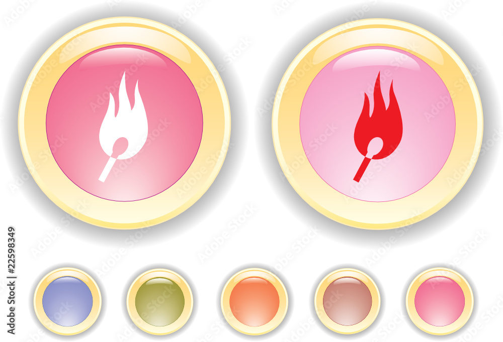 Vector collection buttons with burning safety match icon