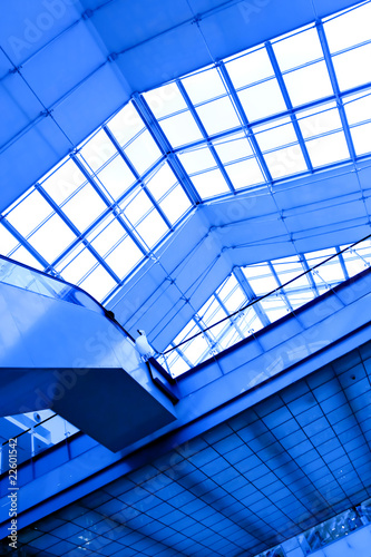blue glass corridor