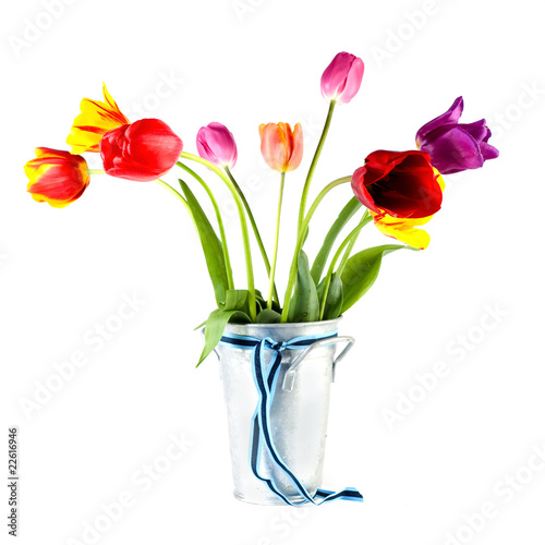 a basket with tulips