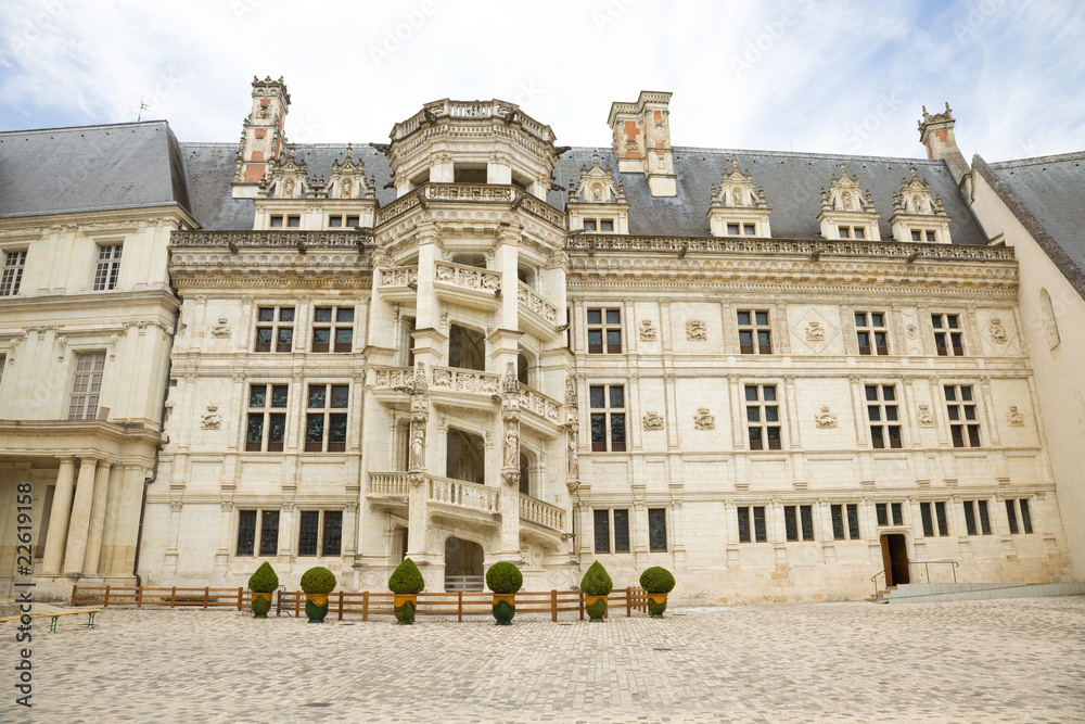 Courtyard and spiral staircase of Blois Chateau, France