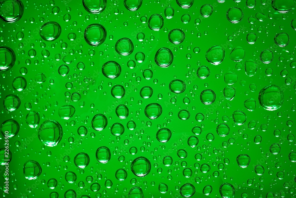 water drops in green light