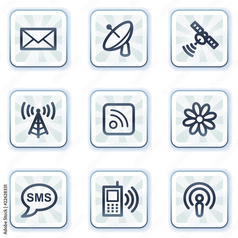 Communication web icons, white square buttons Communication web icons, white square buttons