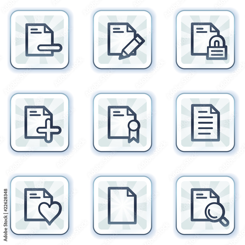 Document web icons set 2, white square buttons Document web icons set 2, white square buttons