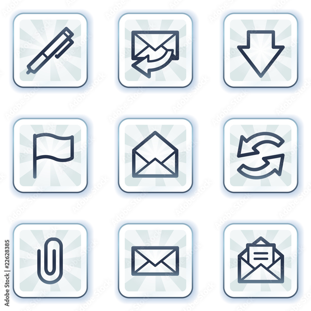 E-mail web icons, white square buttons E-mail web icons, white square buttons