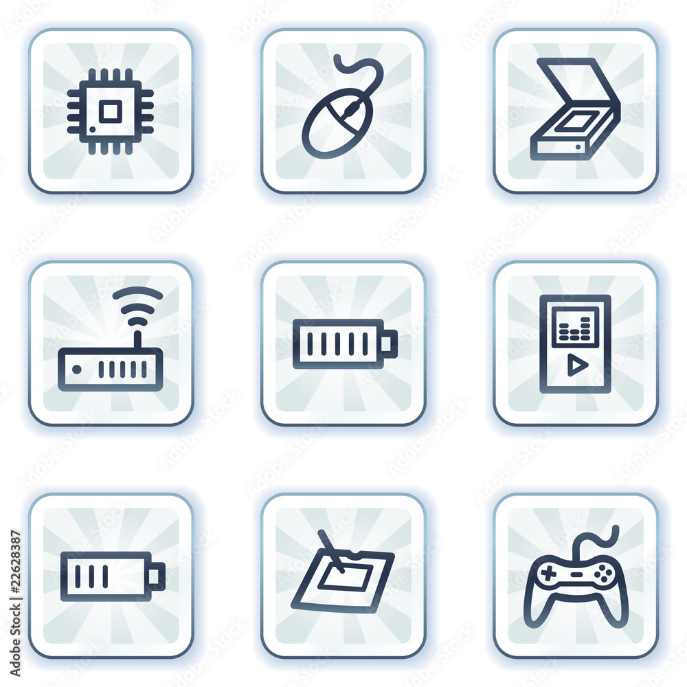 Electronics web icons set 2, white square buttons Electronics web icons set 2, white square buttons