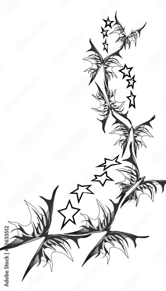 Naklejka premium geflügeltes Bandtribal mit Sternen