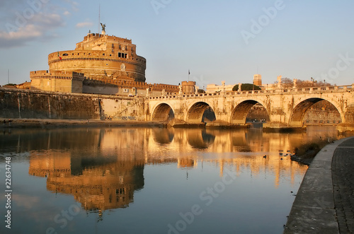 View on Saint Angel castle and bridge in Rome, Italy.
