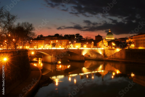 View on Tiber river and Vatican city at evening in Rome, Italy.