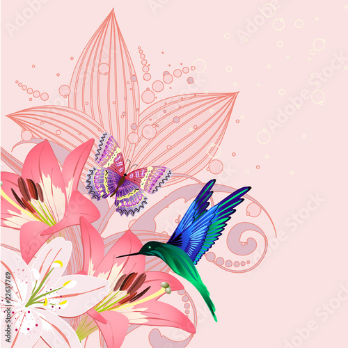 birdie on the lilies