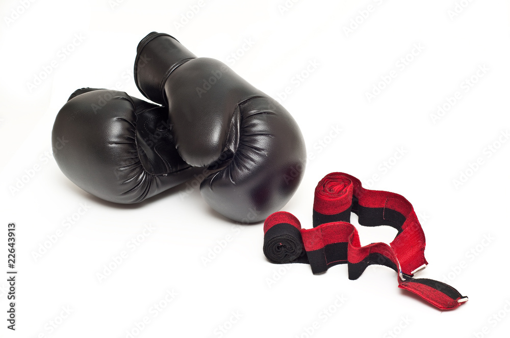 black boxing gloves and wrist wraps
