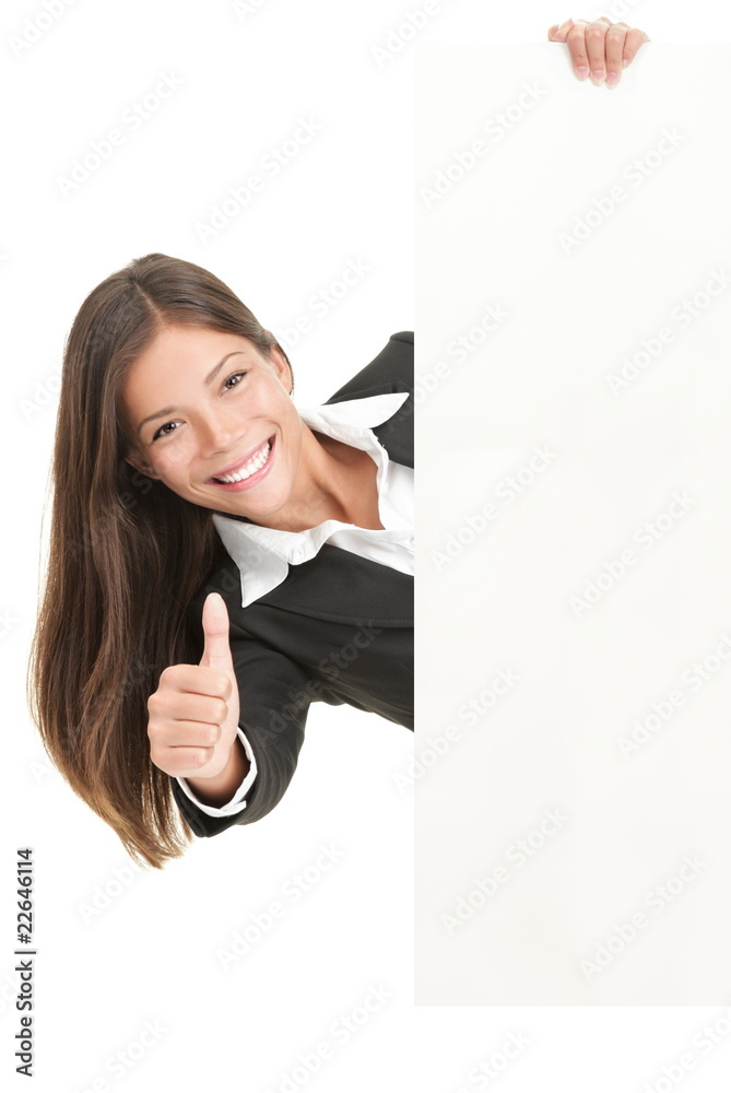 Naklejka premium Advertisement woman holding sign