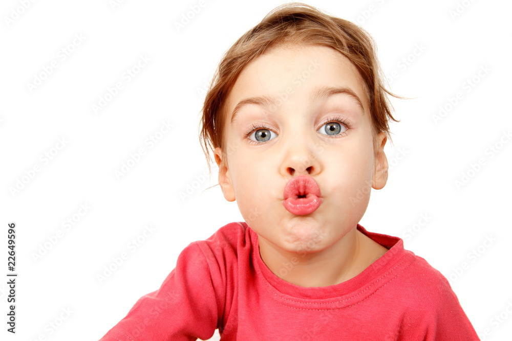Portrait Of Girl She Looks Into Camera Lips Depicting Kiss Stock 
