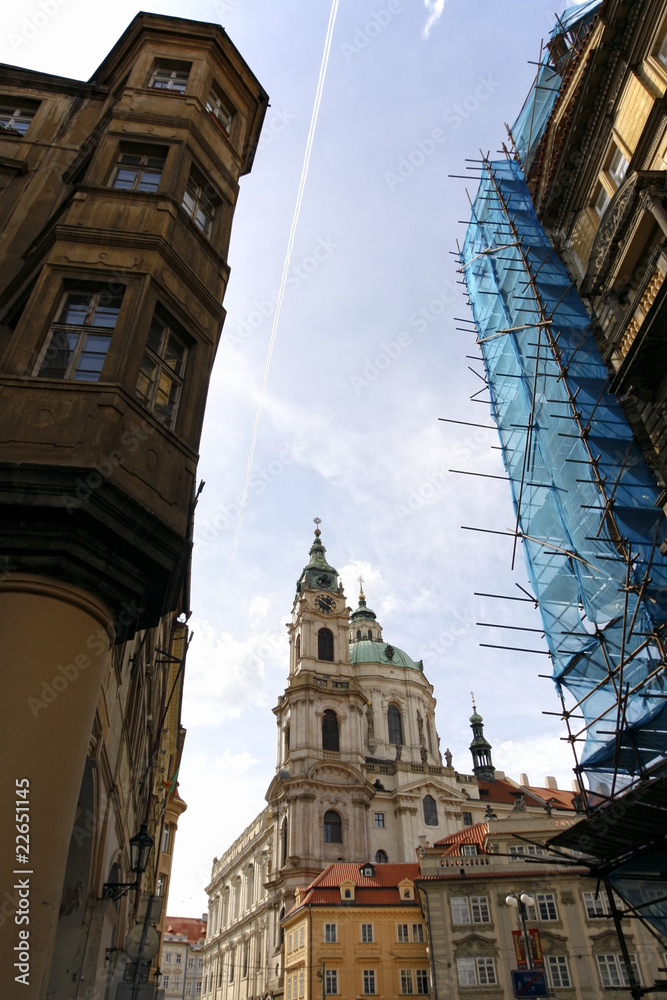 Street and church in Prague