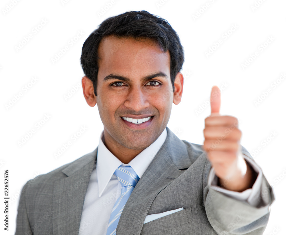 Positive businessman with a thumb-up sign Positive businessman with a thumb-up sign