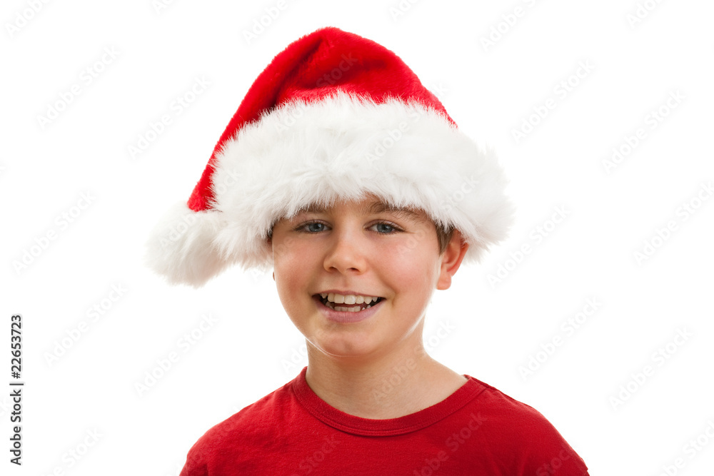 Boy as Santa Claus isolated on white background