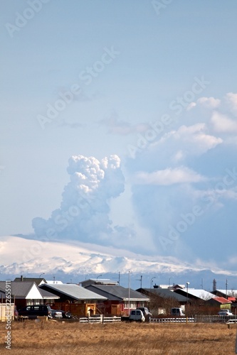 Eyjafjallajokull volcano and houses photo