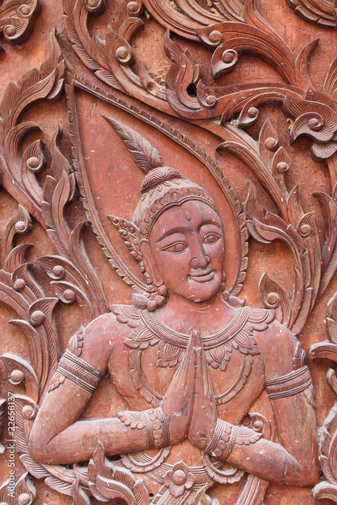 Carving on the door of temple, Borabue, Mahasarakam