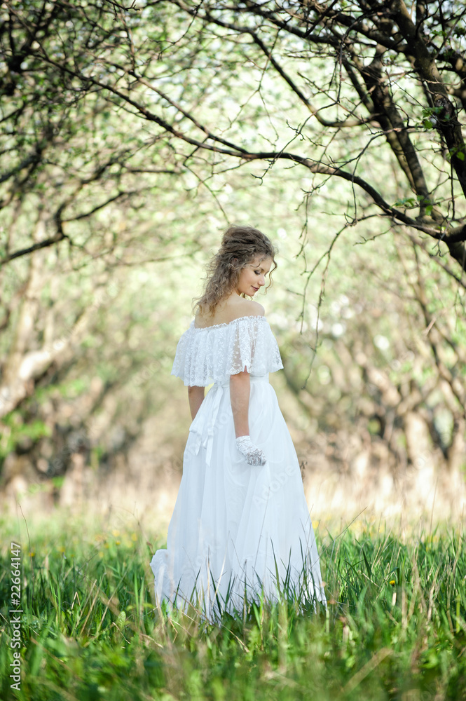 beautiful blonde in white dress