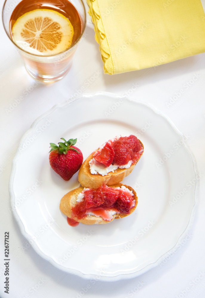 Crostini with Strawberry Rhubarb compote