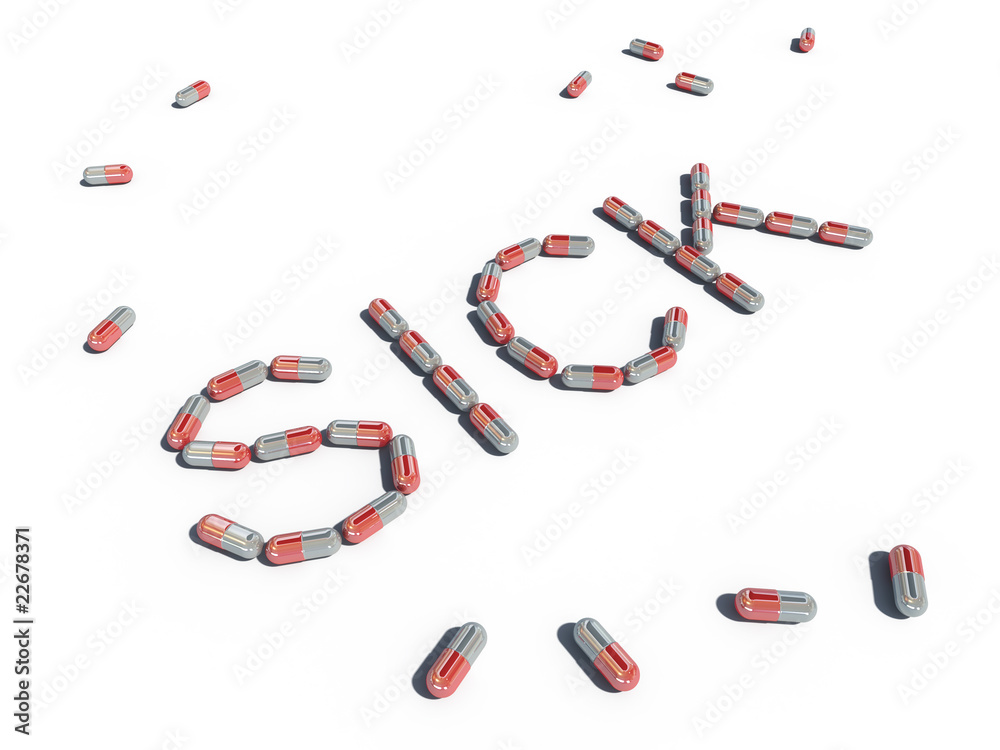 sick health pill text 3d cg