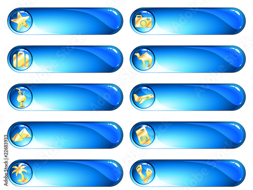 Blue and gold tropical vacation labels