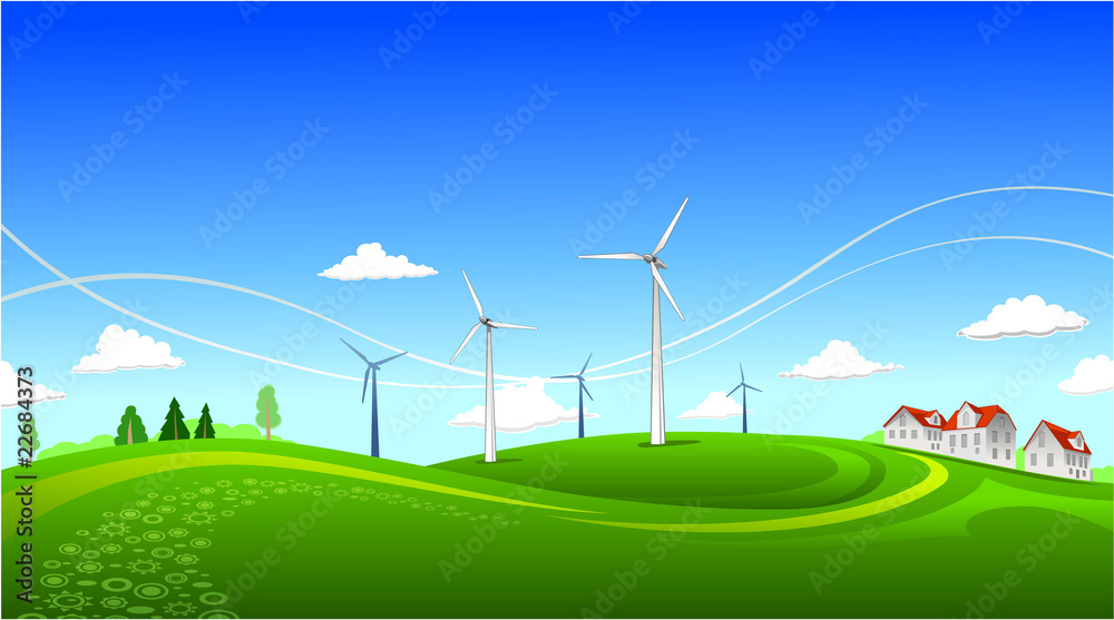 Obraz premium Summer landscape with windmills