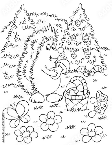 Hedgehog gathers mushrooms