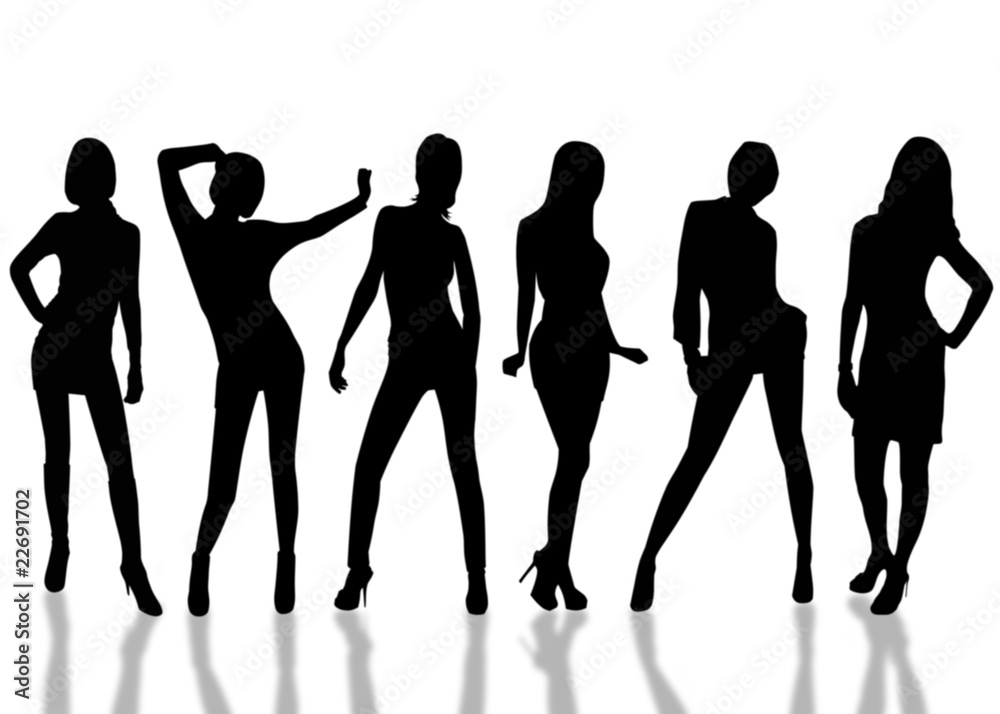 Silhouettes of the miscellaneous girl  on white background