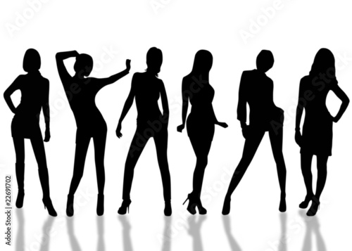 Silhouettes of the miscellaneous girl on white background