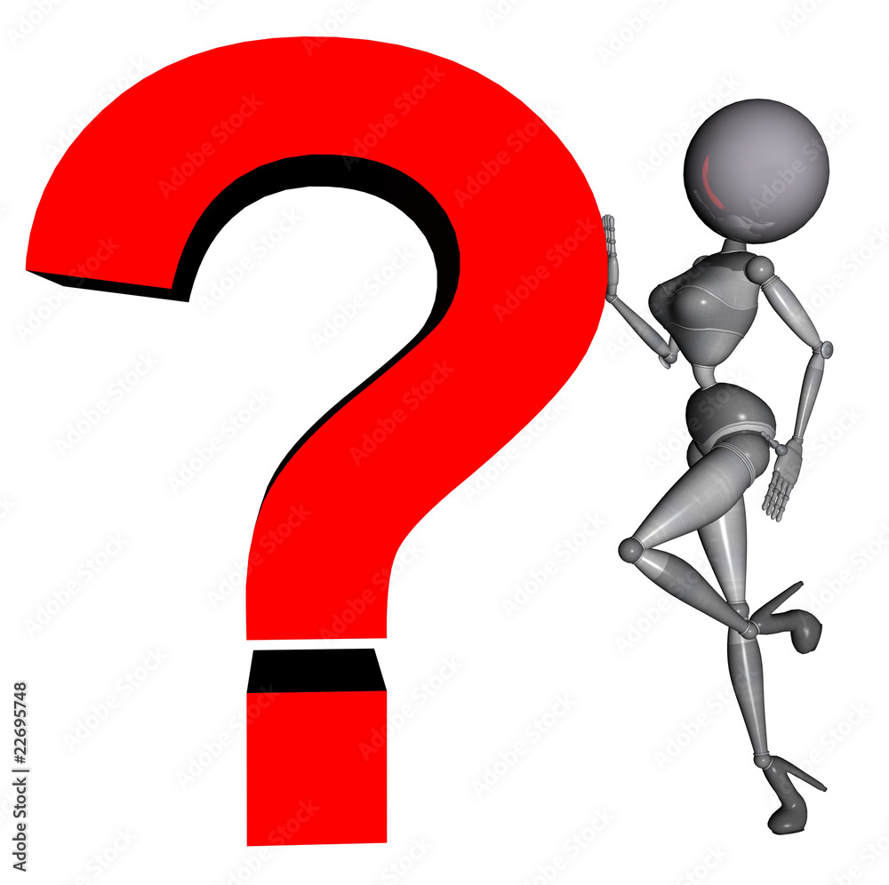 3d robot android humanoid with a red question mark 3d robot android humanoid with a red question mark